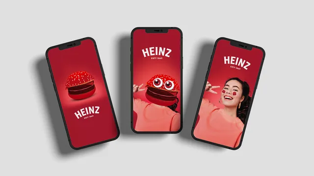 Three red mobile campaign designs featuring Heinz products